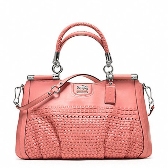 Coach Salmon Woven Handbag w/ Silver Hardware